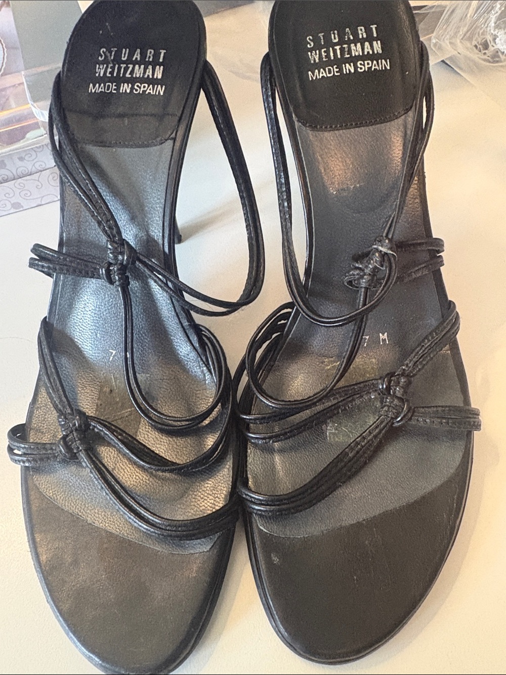 Stuart Weitzman Black Strappy Knot Heels